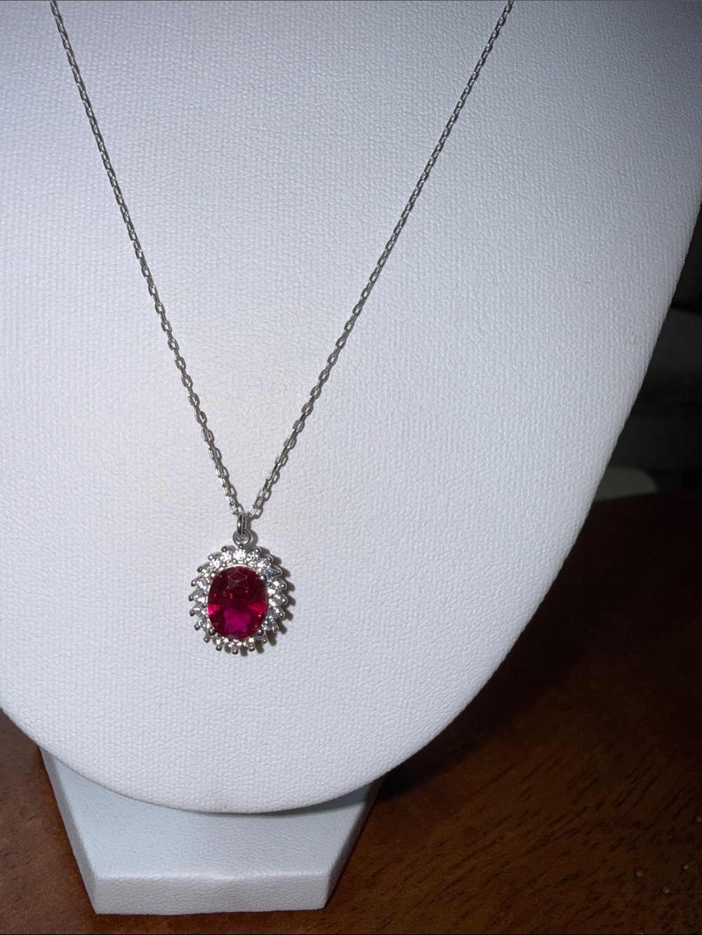 925 Sterling Silver Ruby-Red Halo Pendant Necklace